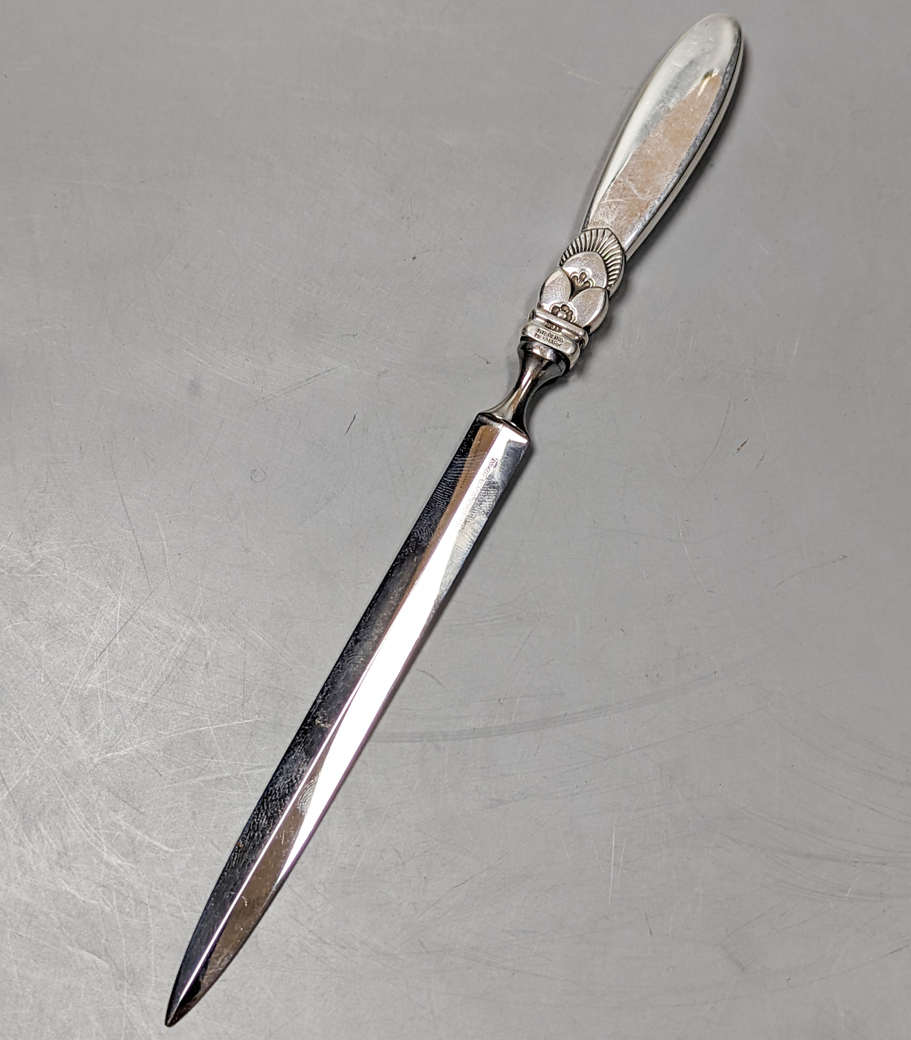 A 1960's? Georg Jensen sterling handled steel letter opener, 21.1cm.